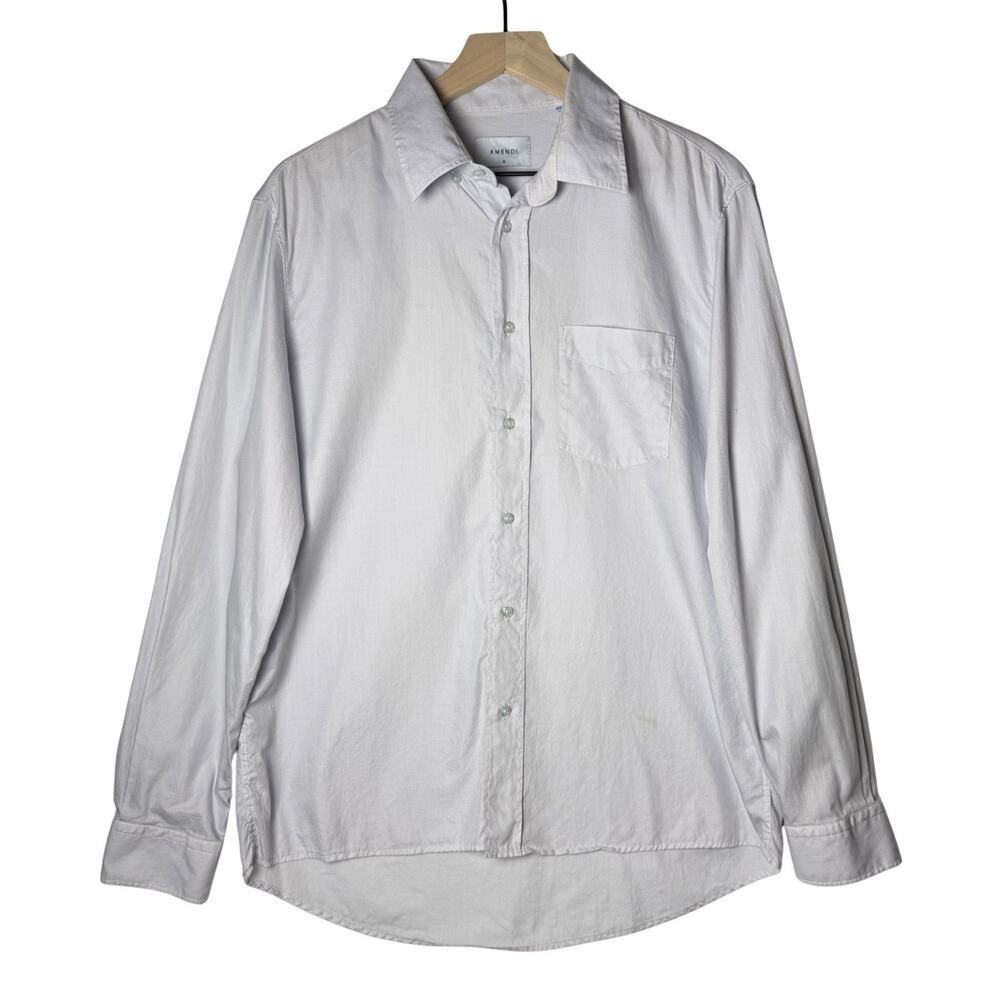 Amendi Erik Long Sleeve Button Up Shirt Pocket Light Blue 100% Cotton Men Size M